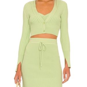 Jonathan Simkhai Kayla Compact Rib Cropped Cardigan in Pear Green